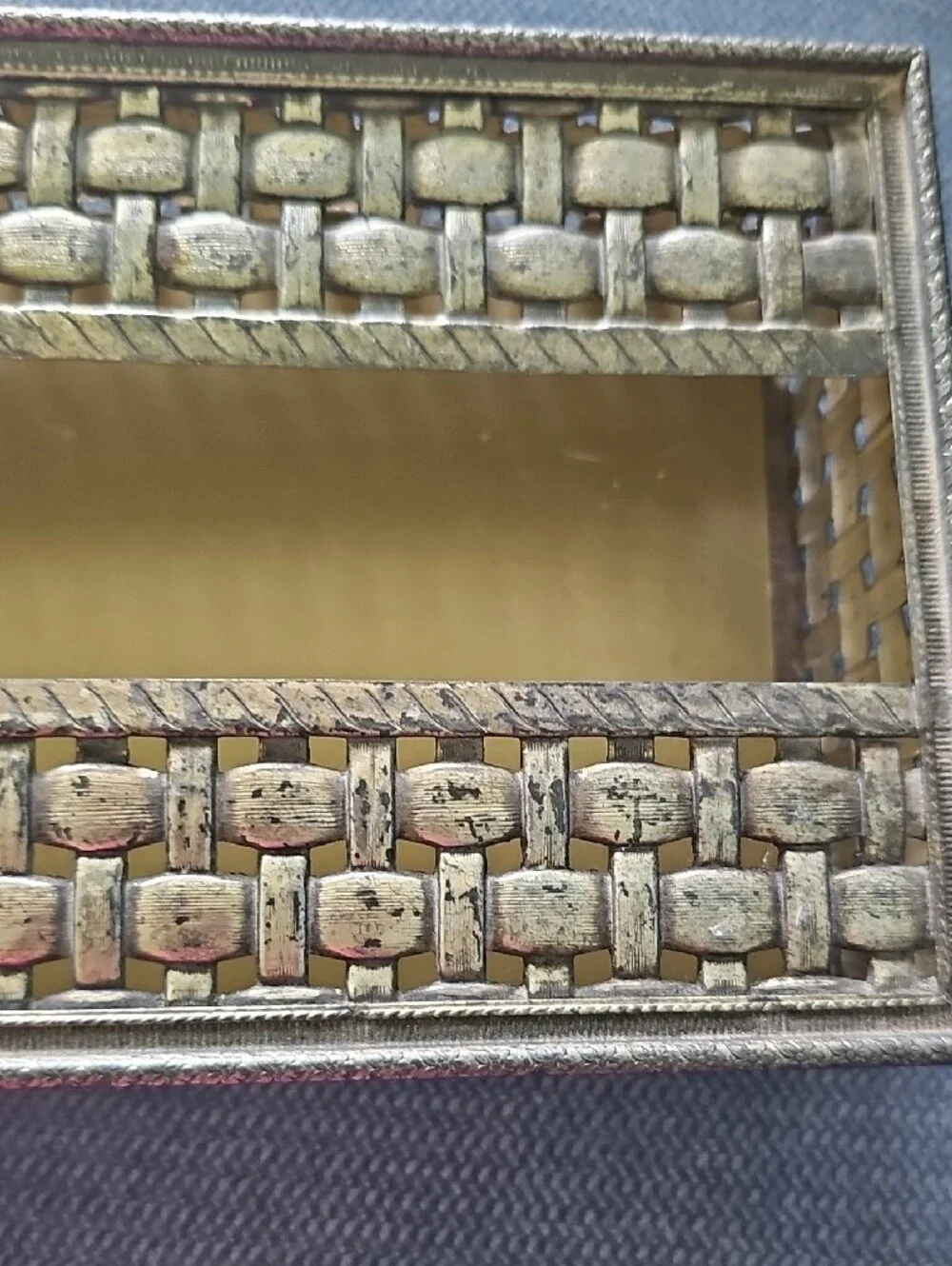 Vintage Tissue Box Woven Metal Rectangular Kleenex Bathroom Antique Gold